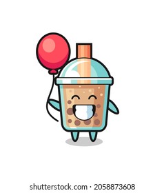 bubble tea mascot illustration is playing balloon , cute style design for t shirt, sticker, logo element