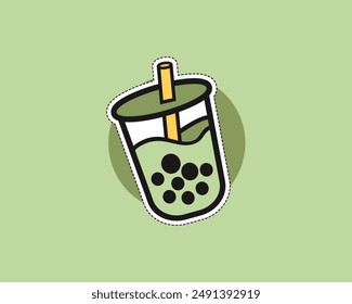 Bubble Tea Matcha Icon Design