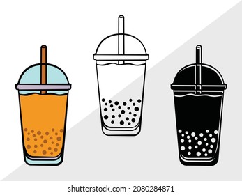 Bubble Tea, Bubble Milk Tea, Printable Vector Illustration