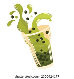 Bubble tea. Milk tea with tapioca pearls. Bean tea. Asian Taiwanese drink. Refreshing summer drink. Cartoon Vector Illustration