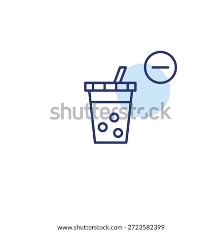 Bubble tea and minus. Drink unavailable, order cancelled. Pixel perfect, editable stroke vector icon
