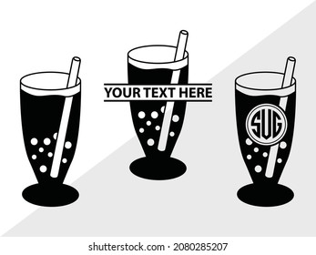 Bubble Tea Monogram, Bubble Milk Tea, Printable Vector Illustration