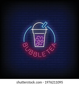 Bubble Tea Neon Signs Style Text Vector