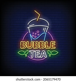 Bubble tea Neon Signs Style Text Vector