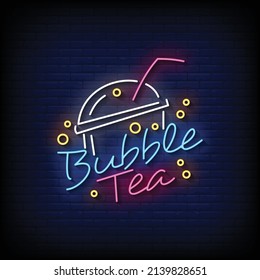 Bubble tea Neon Signs Style Text Vector