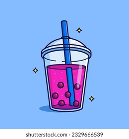 Bubble tea or pearl boba milk tea vector illustration. plastic cup with lid and straw and bright tapioca balls vector illustration. Boba milktea illustration.