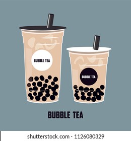 The Bubble Tea, Pearl milk tea, black pearls is Taiwanese famous and popular drink large size and small cup vector .