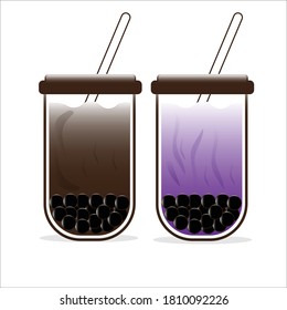 The Bubble Tea, Pearl milk tea, black  pearls is Taiwanese famous and popular drink large size and small cup vector.