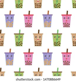 Bubble tea or Pearl milk tea cartoon seamless pattern, vector illustration