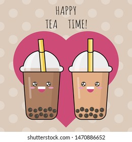 Bubble tea or Pearl milk tea cartoon, vector illustration