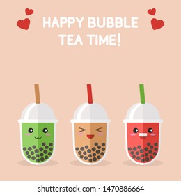 Bubble tea or Pearl milk tea cartoon, vector illustration