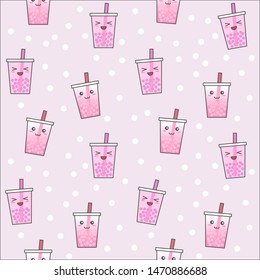 Bubble tea or Pearl milk tea cartoon seamless pattern, vector illustration