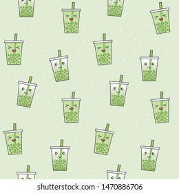 Bubble tea or Pearl milk tea cartoon seamless pattern, vector illustration