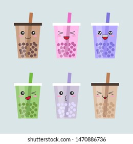 Bubble tea or Pearl milk tea cartoon, vector illustration