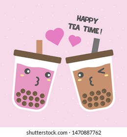 Bubble tea or Pearl milk tea cartoon, vector illustration