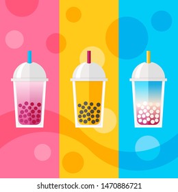 Bubble tea or Pearl milk tea with colorful background, vector illustration