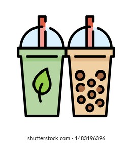 Bubble tea or Pearl milk tea filled vector icon