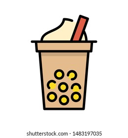Bubble tea or Pearl milk tea filled vector icon