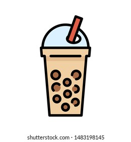 Bubble tea or Pearl milk tea filled vector icon