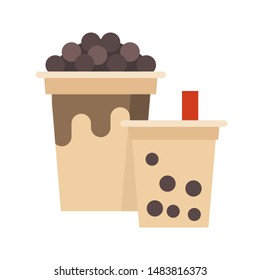 Bubble tea or Pearl milk tea flat vector icon