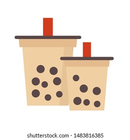 Bubble tea or Pearl milk tea flat vector icon