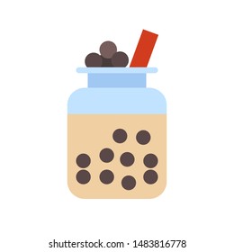 Bubble tea or Pearl milk tea flat vector icon