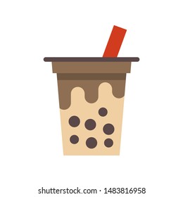 Bubble tea or Pearl milk tea flat vector icon