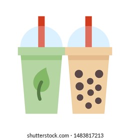 Bubble tea or Pearl milk tea flat vector icon