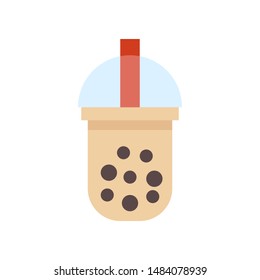 Bubble tea or Pearl milk tea flat vector icon