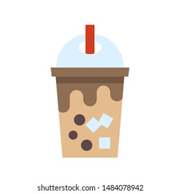 Bubble tea or Pearl milk tea flat vector icon
