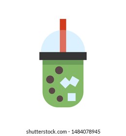 Bubble tea or Pearl milk tea flat vector icon