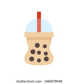 Bubble tea or Pearl milk tea flat vector icon