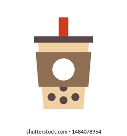 Bubble tea or Pearl milk tea flat vector icon