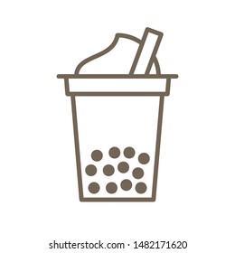 Bubble tea or Pearl milk tea line vector icon