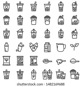 Bubble tea or Pearl milk tea related line icon set, vector illustration