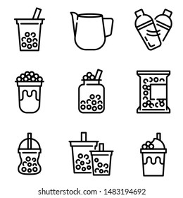 Bubble tea or Pearl milk tea related line icon set, vector illustration