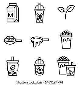 Bubble tea or Pearl milk tea related line icon set, vector illustration