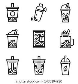 Bubble Tea Or Pearl Milk Tea Related Line Icon Set, Vector Illustration
