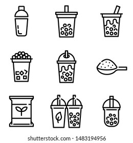 Bubble Tea Or Pearl Milk Tea Related Line Icon Set, Vector Illustration