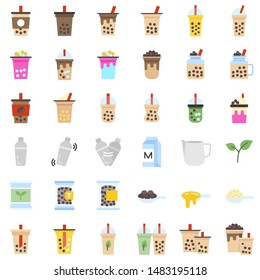 Bubble tea or Pearl milk tea related flat icon set, vector illustration