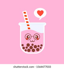 The Bubble Tea, Pearl milk tea, Pearl strawberry milk tea, black pearls is Taiwanese famous and popular drink large size and small cup with straw. Bobba flat design vector illustration
