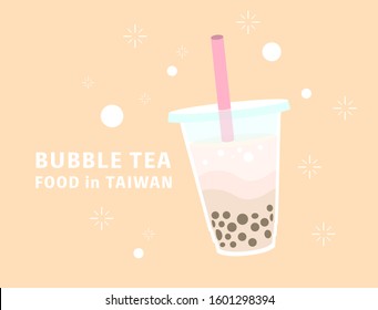 Bubble Tea, Pearl milk tea, tapioca, black pearls is Taiwanese local streets food and popular drink vector .