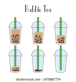Bubble tea or Pearl milk tea vector illustration set