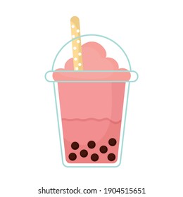 bubble tea with a pink color and bubbles vector illustration design