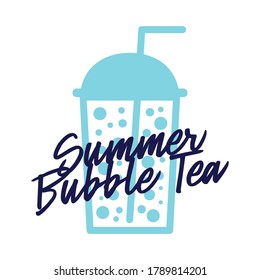 Bubble Tea in plastic glass flat vector icon isolated on white background. Summer tea vector template for logo design, banner, poster, flyer, sticker, drink menu for bar, cafe, restaurant.