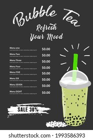 Bubble tea poster. Restaurant cafe menu, template design. Food flyer. Flyer template restaurant poster. 