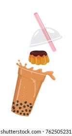 bubble tea with pudding vector