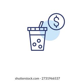 Bubble tea purchase cost, cafe drink payment, sweet beverage expense. Pixel perfect, editable stroke vector icon