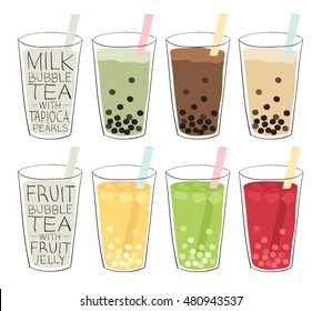 bubble tea recipes mixed with fruit or milk, with tapioca balls or fruit jellies