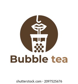 Bubble tea related vector logo template design.